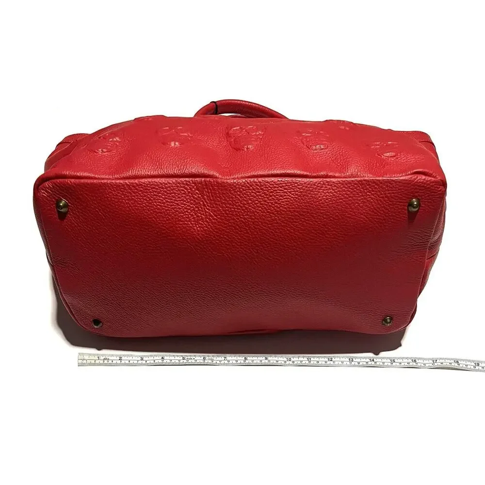IO PELLE Italia Skull Embossed RED Leather Tote Bag XL Weekender Crossbody Strap